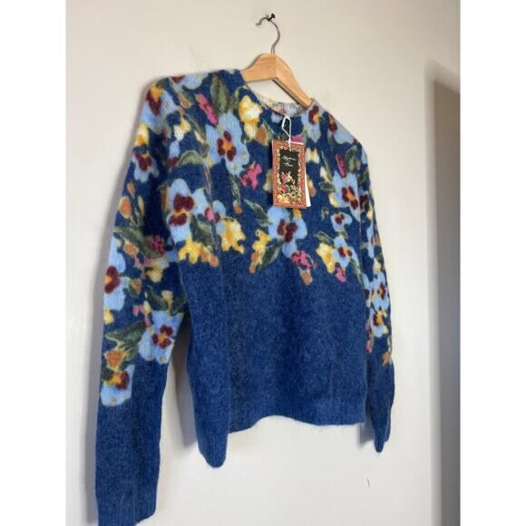 NWT Sezane x Aimie Round Neckline Knit Wear Long Sleeve Wool Jumper Blue Size:XS - Picture 3 of 7